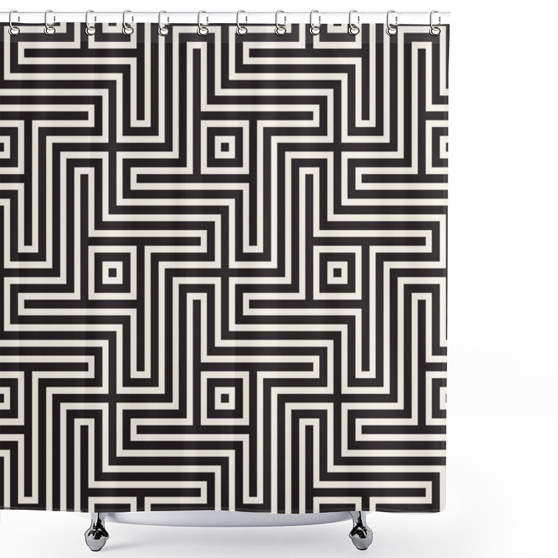 Personality  Abstract Geometric Pattern With Stripes, Lines. Seamless Vector Background. Black And White Lattice Texture. Shower Curtains