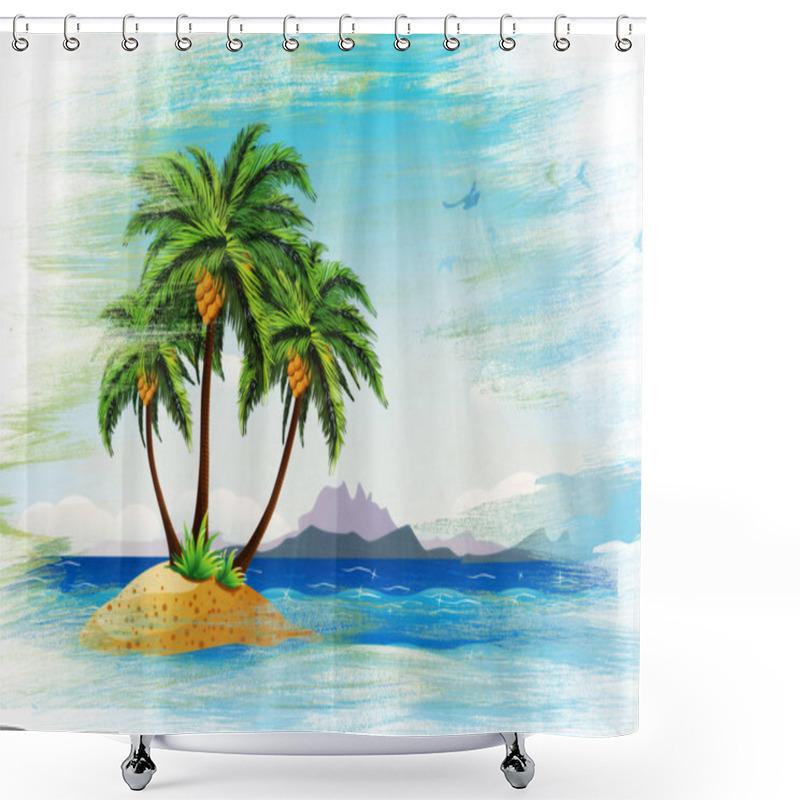 Personality  Grunge Tropical Island In The Ocean Shower Curtains