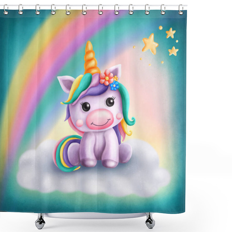 Personality  Digital Illustration Of A Little Cute Unicorn Shower Curtains