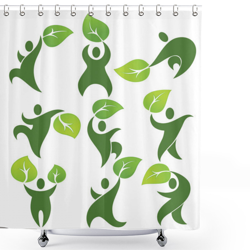 Personality  Green People And Fresh Leaves Vector Collection Shower Curtains