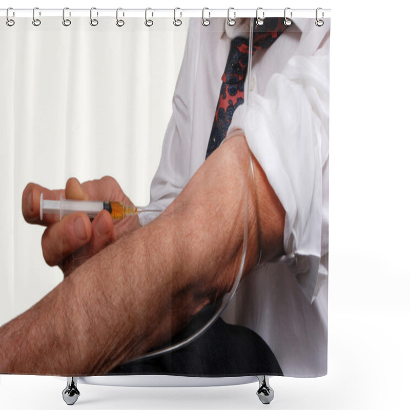 Personality  Businessman Injecting Drugs Shower Curtains