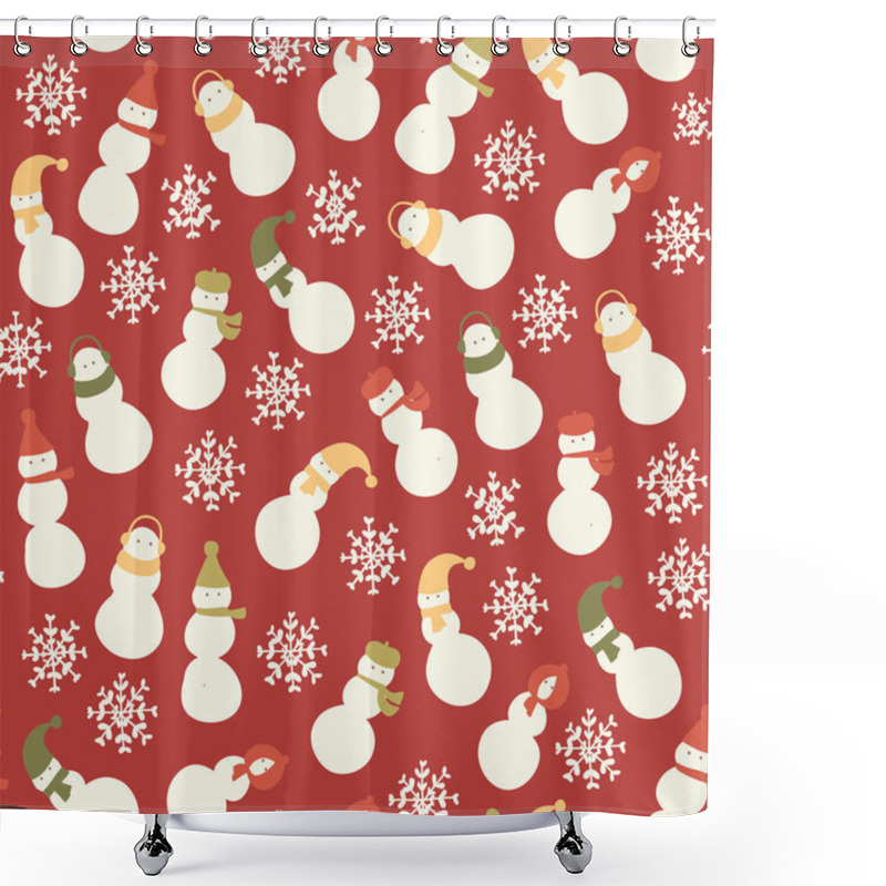 Personality  Christmas Amazing Seamless Cute Snowflakes Snowman Red Pattern Shower Curtains