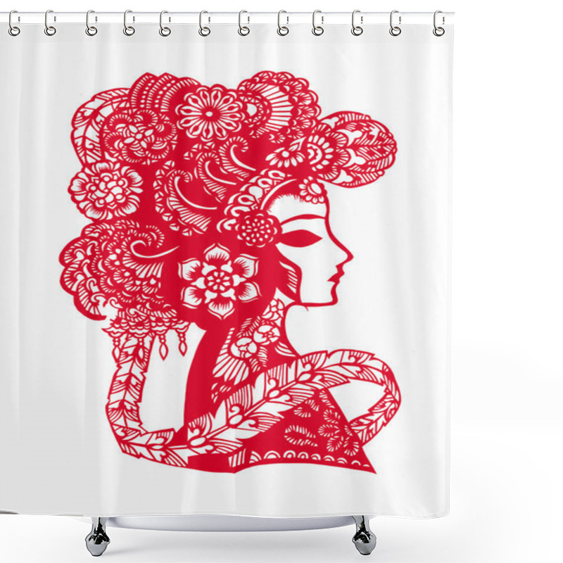 Personality  Woman Portrait With Chinese Paper-cut Art. Shower Curtains