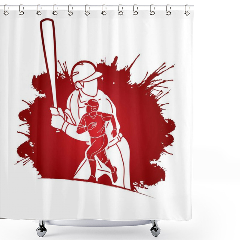 Personality  Group Of Baseball Players Action Cartoon Sport Graphic Vector. Shower Curtains