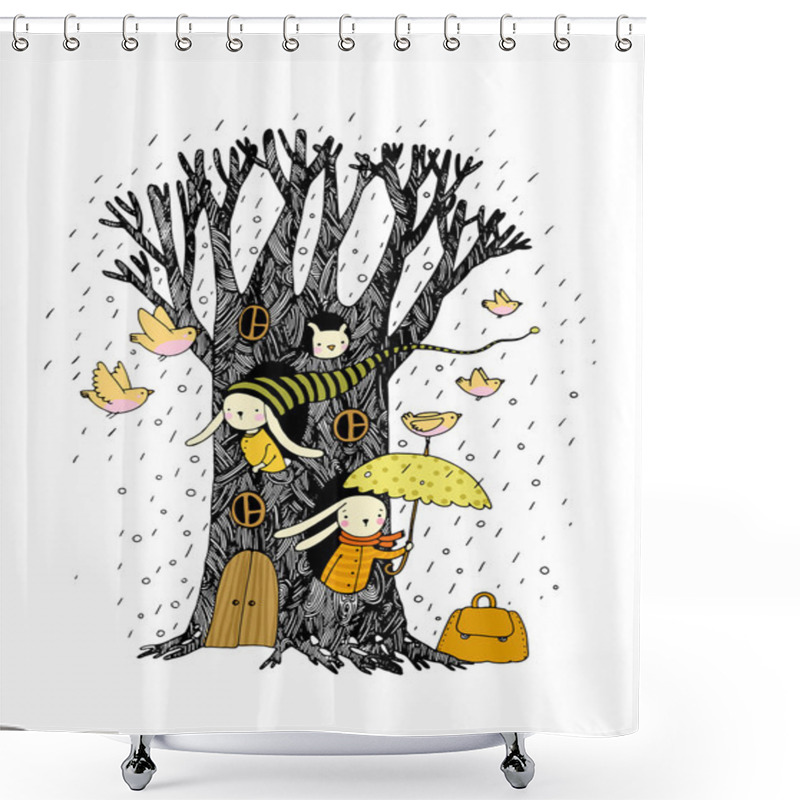 Personality  Magic Tree, Rabbits And Birds. Shower Curtains