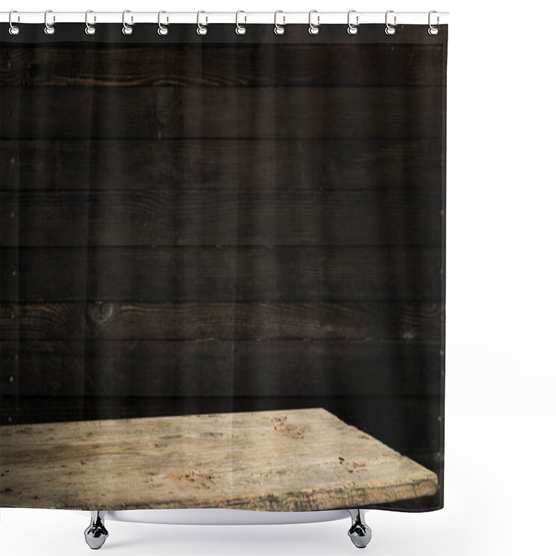 Personality  Old Wood Table With Smoke In The Dark Background. Shower Curtains