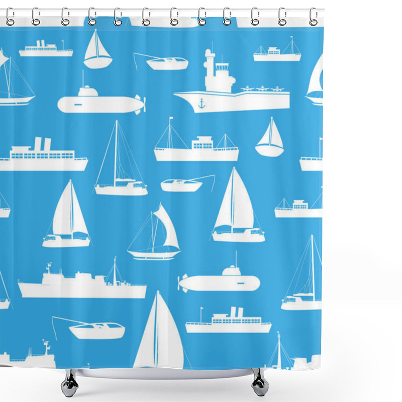 Personality  Various Transportation Navy Ships Icons Seamless Blue Pattern Eps10 Shower Curtains