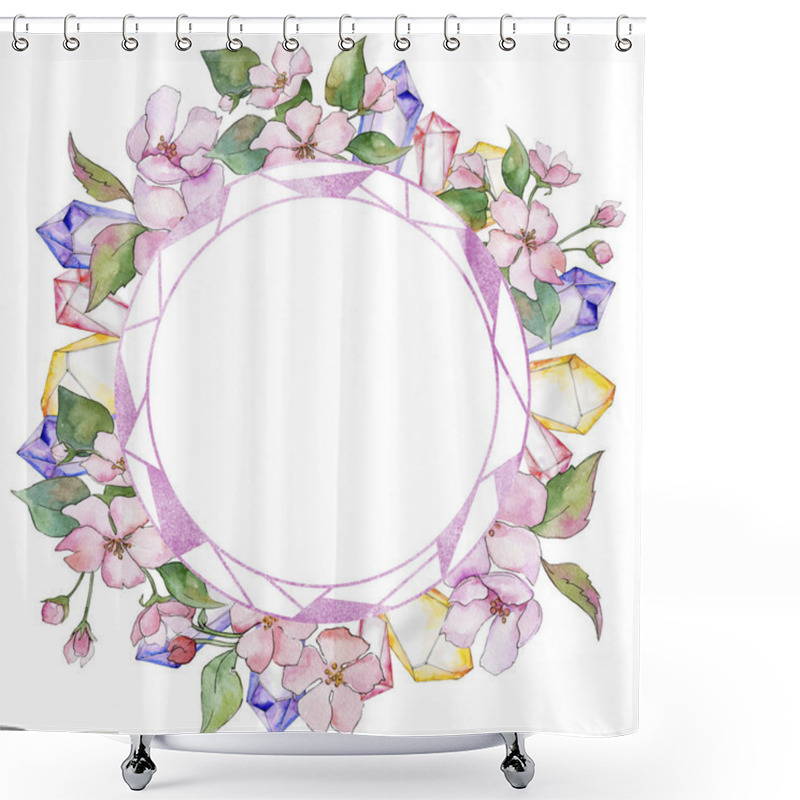 Personality  Pink Cherry Blossoms. Floral Botanical Flower. Frame Border Ornament Square. Shower Curtains