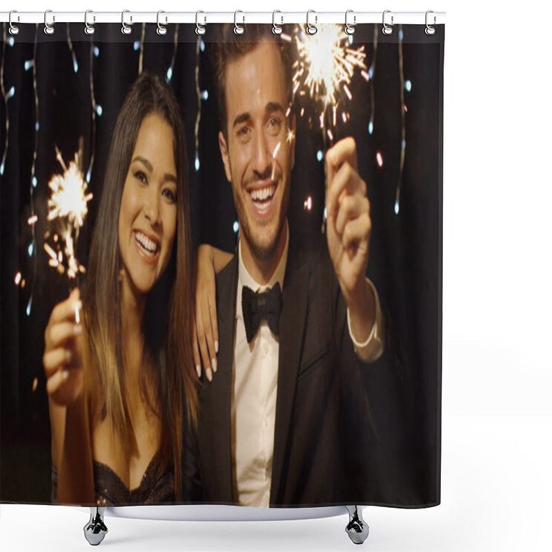 Personality  Happy Young Couple Welcoming In The New Year Shower Curtains