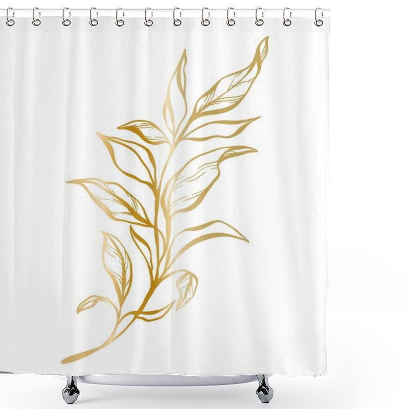 Personality  Botanical Golden Illustration Of A Leaves Branch For Wedding Invitation And Cards, Logo Design, Web, Social Media And Posters Template. Elegant Minimal Style Floral Vector Isolated. Shower Curtains