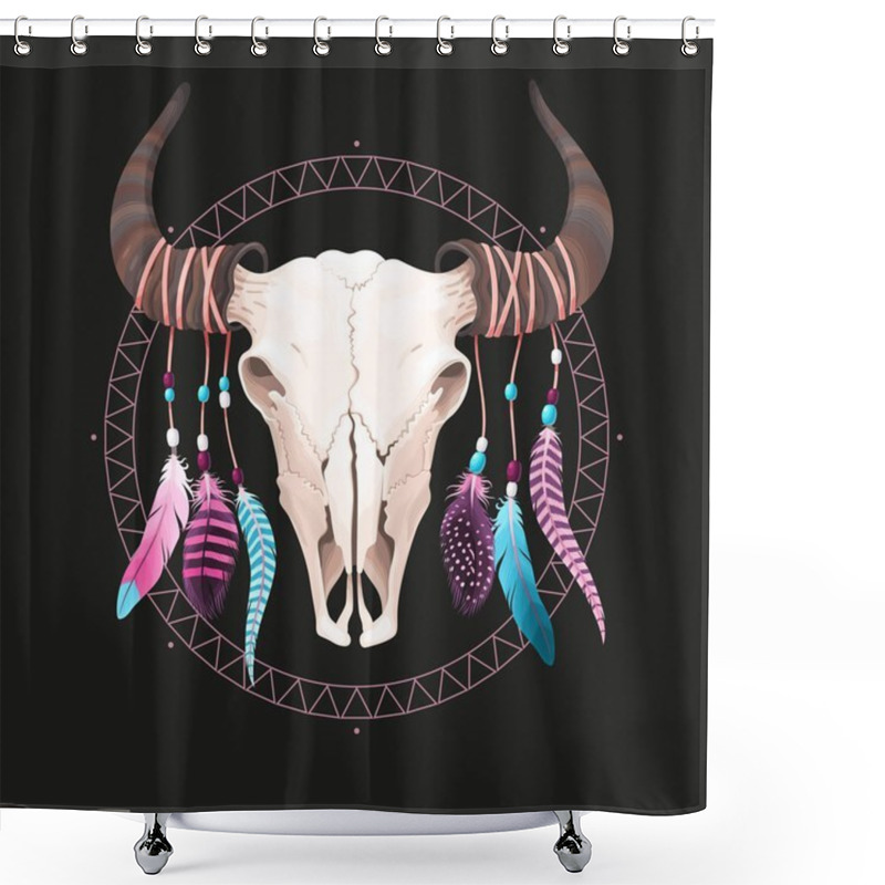 Personality  Buffalo Skull With Feathers Shower Curtains