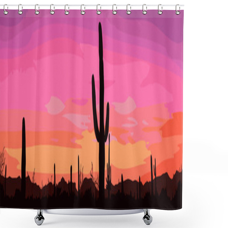 Personality  Mexican Desert Sunset With Cactus. Shower Curtains