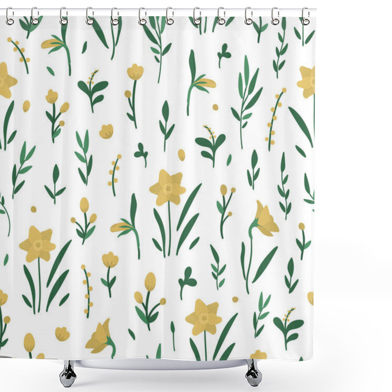 Personality  Vector Seamless Pattern With Yellow Flower Elements. Garden Repe Shower Curtains