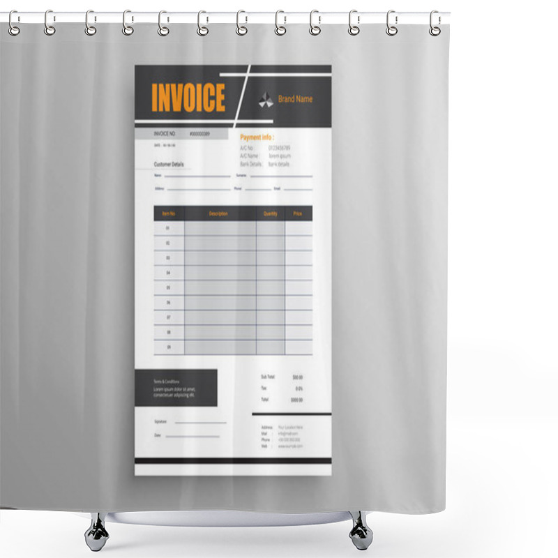 Personality  Professional Trendy Invoice Design. Business Invoice Form Template. Invoicing Quotes, Money Bills Or Pricelist And Payment Agreement Design Templates. Tax Form, Bill Graphic Or Payment Receipt. Shower Curtains