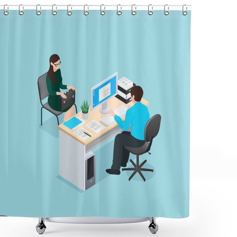 Personality  Job Interview Isometric Illustration Shower Curtains