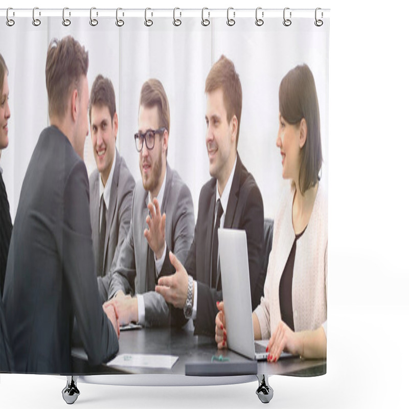 Personality  Businessman Conducting A Workshop With Business Team Shower Curtains