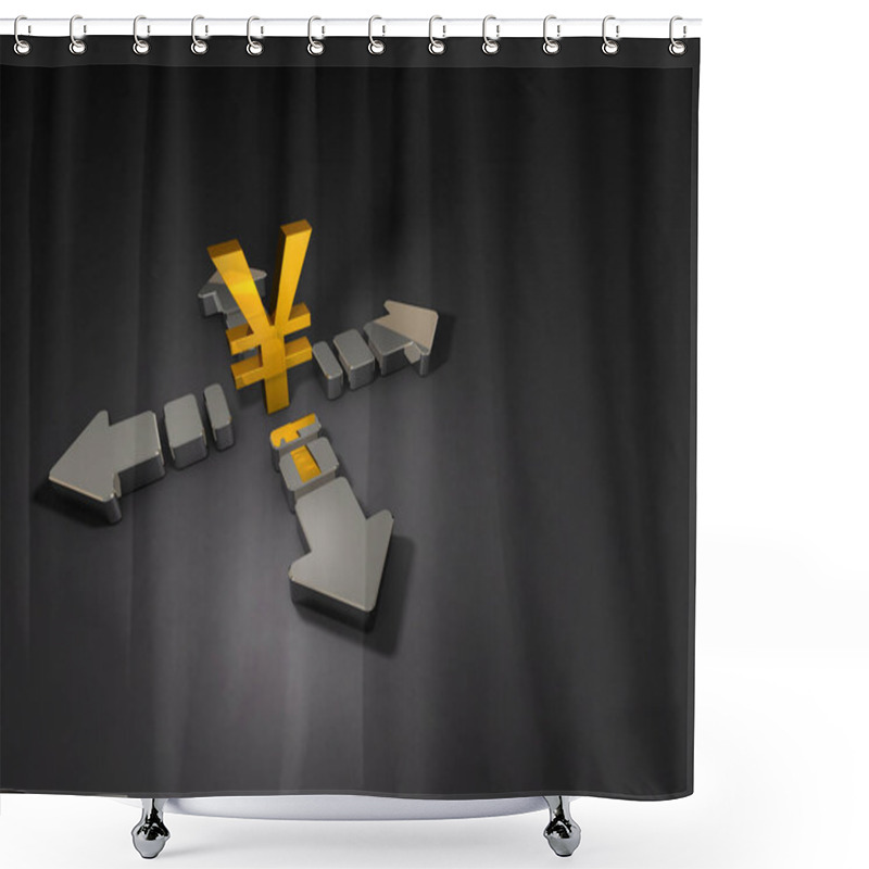 Personality  A Currency Symbol And A Big Arrow That Extends In Four Direction Shower Curtains