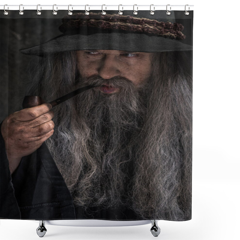 Personality  Old Sorcerer Smoking A Pipe Shower Curtains