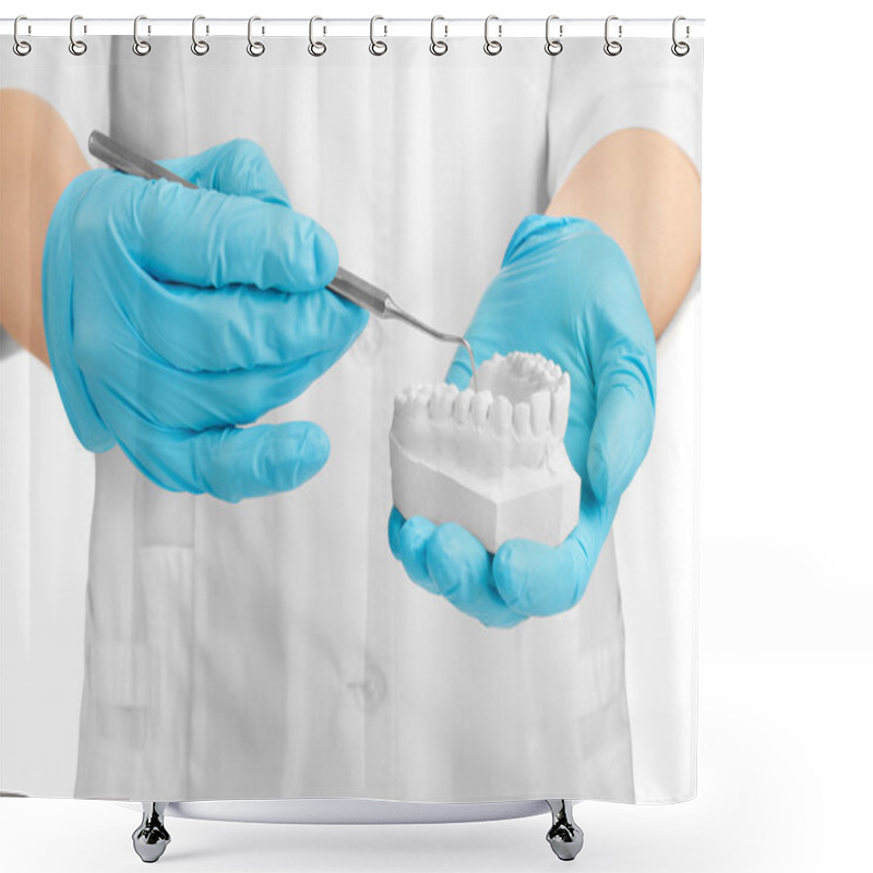 Personality  Hands Holding Tooth Gypsum On A White Shower Curtains