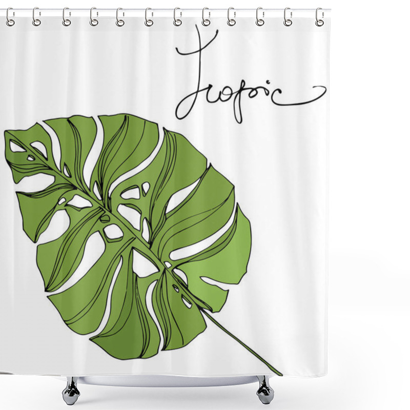 Personality  Palm Beach Tree Leaves Jungle Botanical. Black And Green Engraved Ink Art. Isolated Leaf Illustration Element. Shower Curtains