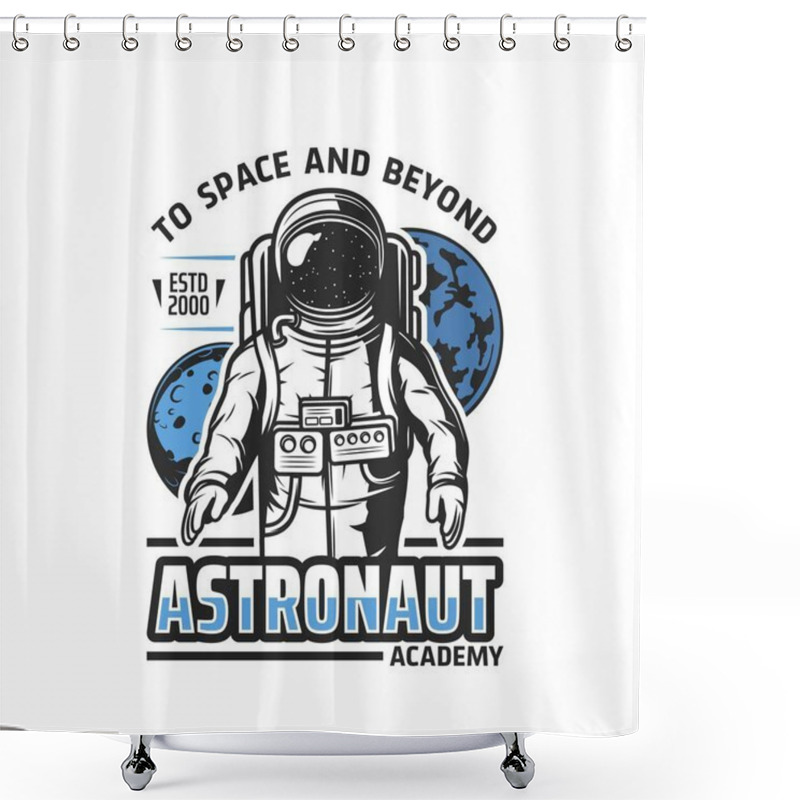 Personality  Astronaut Academy Vector Icon Of Space Planets And Spaceman. Astronomy Science Education Isolated Symbol With Astronaut In Spacesuit And Helmet, Galaxy Universe Earth, Moon, Stars And Asteroids Shower Curtains