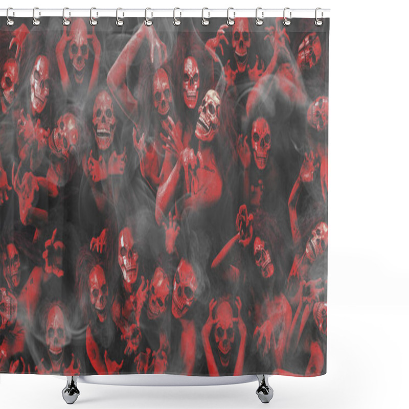 Personality  Halloween Concept Of Many Bloody Hell Ghosts And Demons Together In Hell With Cover By The Misty Fog Shower Curtains