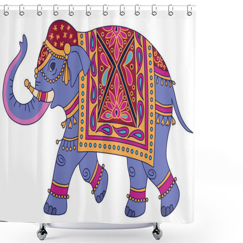 Personality  Blue Indian Elephant Decorated In Traditional Style. Vector Illustration Isolated On White Background Shower Curtains