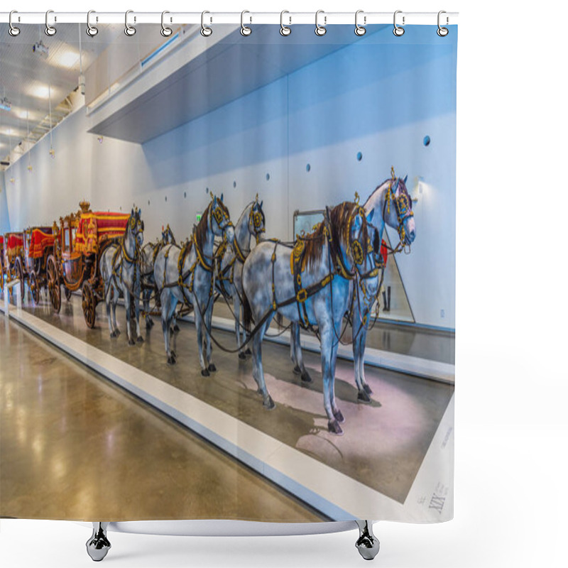 Personality  LISBON, PORTUGAL, MAY 29, 2019: Interior Of The National Museum Of Coaches In Belem, Lisbon, Portugal Shower Curtains