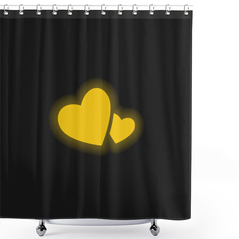 Personality  Big And Small Hearts Yellow Glowing Neon Icon Shower Curtains