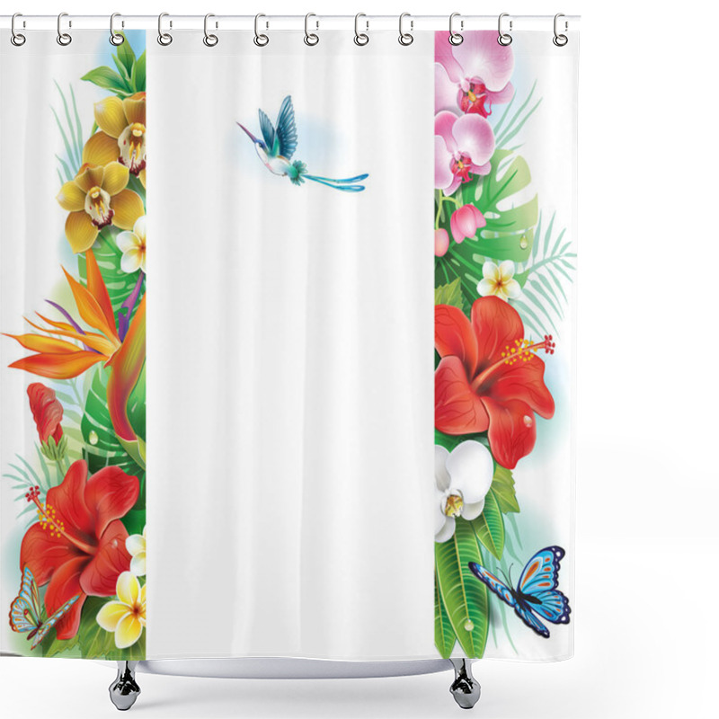 Personality  Banner From Tropical Flowers And Leaves Shower Curtains