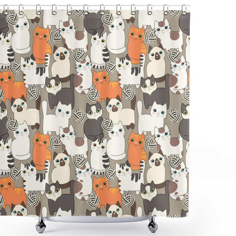 Personality  Funny Cartoon Cats. Seamless Pattern Shower Curtains