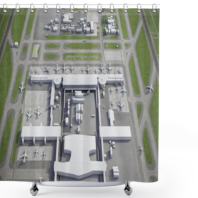 Personality  Santiago Arturo Merino Ben?tez Airport - SCL - 3D Model Aerial Rendering Shower Curtains