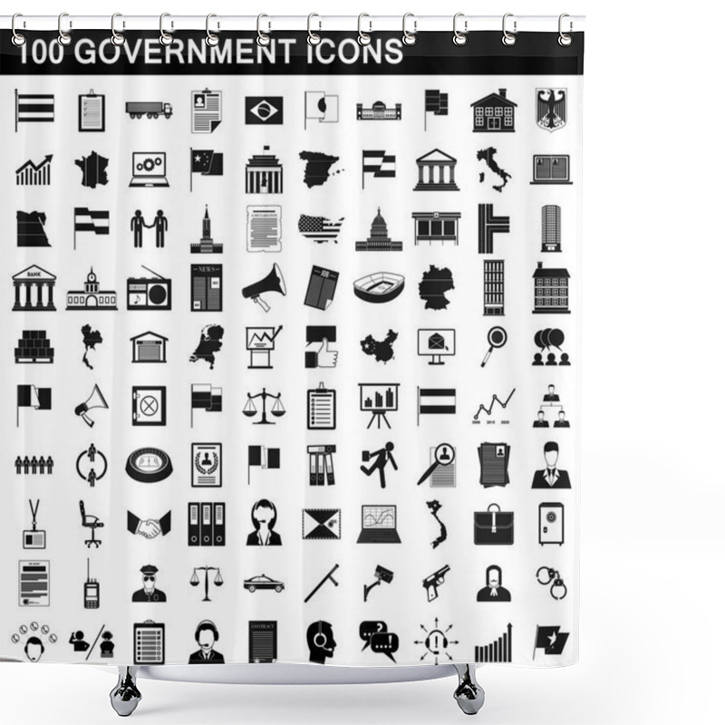 Personality  100 Government Icons Set, Simple Style Shower Curtains