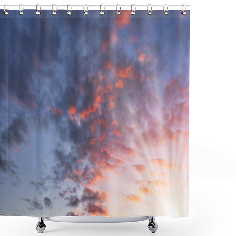 Personality  Beautiful Sunset Sky And Clouds With Dramatic Light, Twilight Sky And Sun Rays, Orange And Red Sky Background With Light Of The Sun-Image Shower Curtains