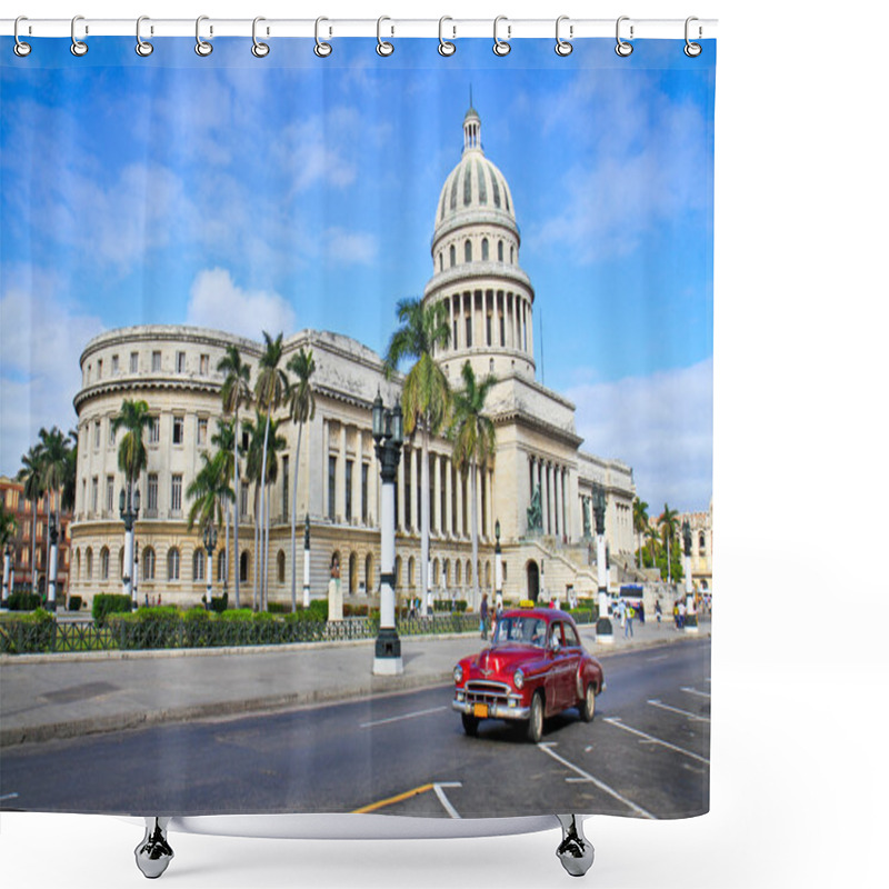 Personality  Classic Cars In Front Of The Capitol In Havana. Cuba Shower Curtains