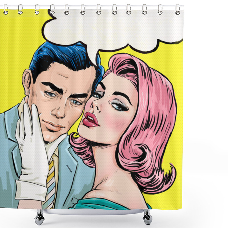 Personality  Love Couple.Pop Art Couple.Pop Art Love. Valentines Day Postcard. Hollywood Movie Scene. Love Pop Art Illustration Pop Art Love. Valentines Day Postcard. Real Love. Movie Poster. Comic Book Love. Shower Curtains