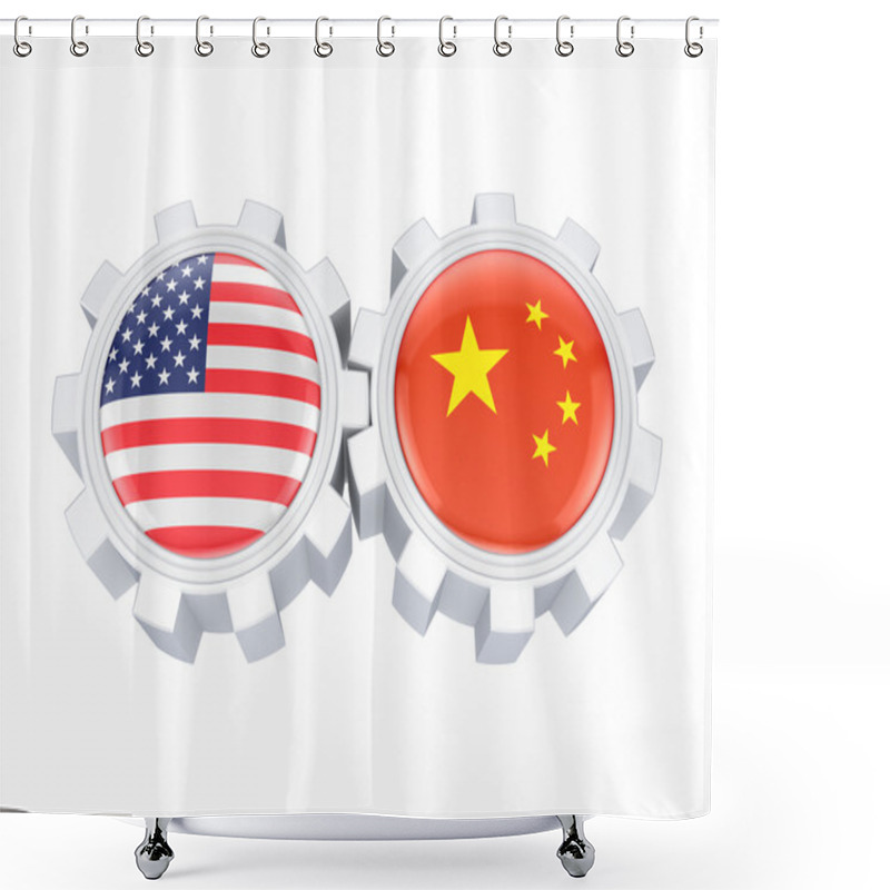 Personality  American And Chinese Flags On A Gears. Shower Curtains