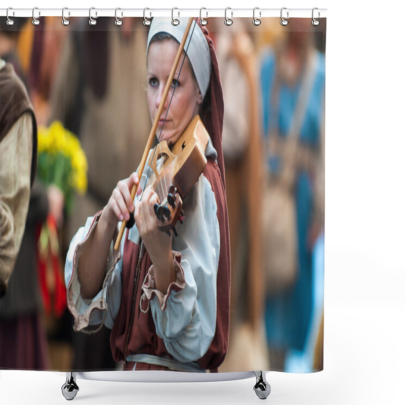 Personality  Young Woman Of The Middle Ages Plays A Musical Instrument Simila Shower Curtains