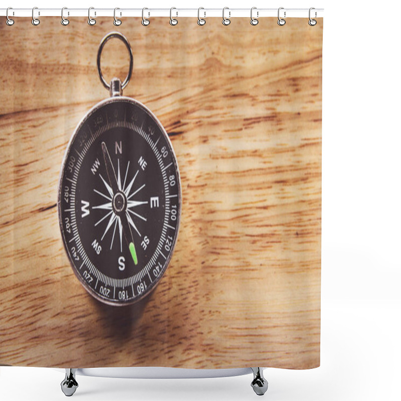 Personality  Compass On Wooden Background With Space For Text Shower Curtains