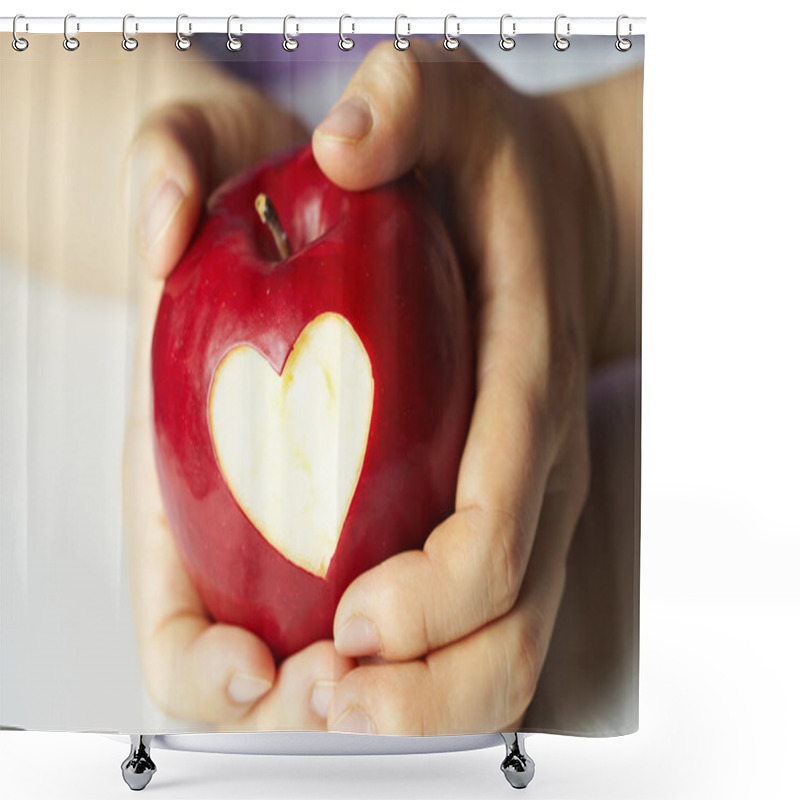 Personality  Hand With Apple, Which Cut Heart Shower Curtains