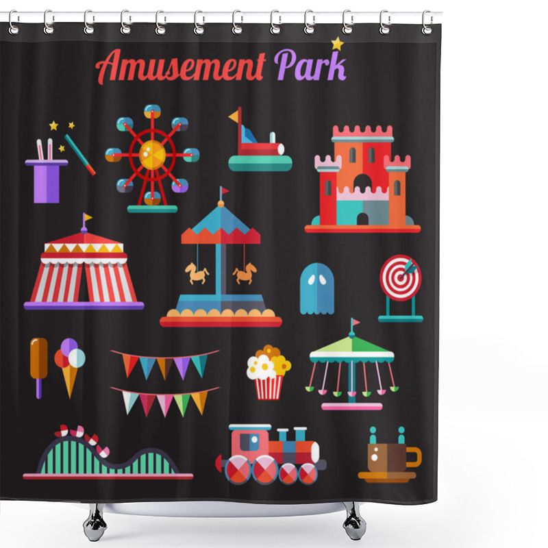 Personality  Set Of Flat Design Amusement Park Icons Shower Curtains