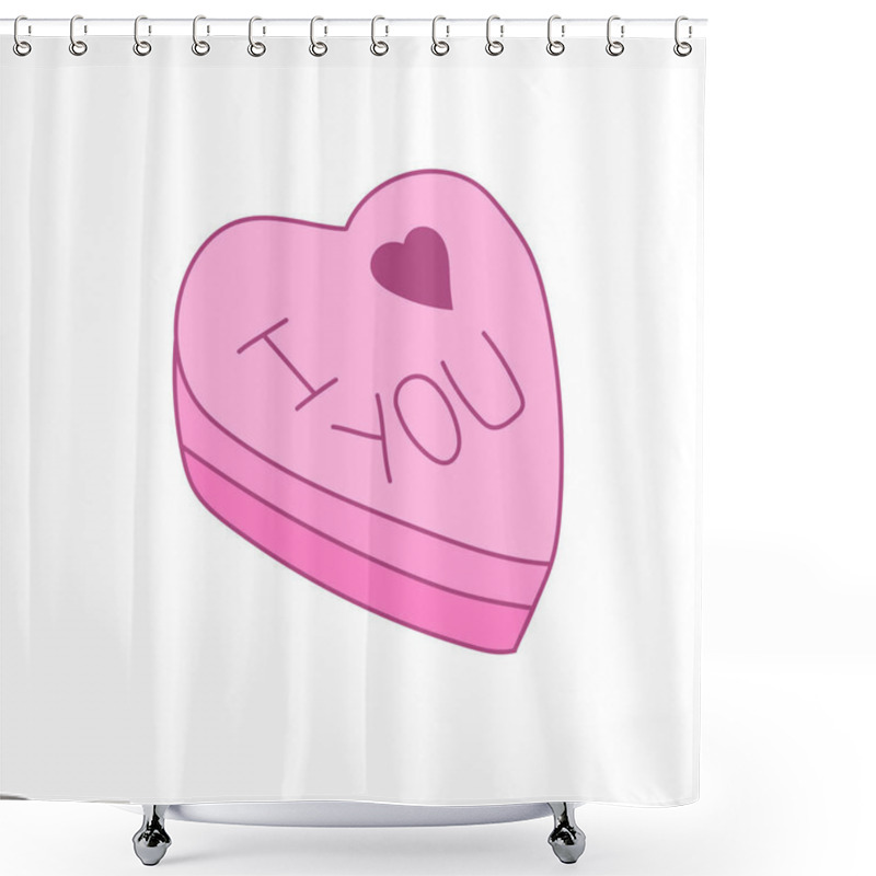 Personality  Pink Gift Box In Shape Of Heart. Gift For Celebration, Special Event Like Birthday, Valentines Day. Modern Vector Illustration In Isometric Style. Isolated On White Background. Shower Curtains