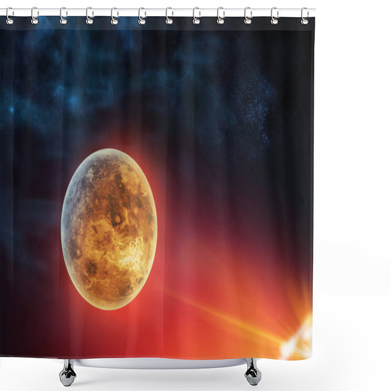 Personality  A Celestial Digital Art, Venus Planet In Outer Space Near Sun With Stars And Galaxies In The Space Shower Curtains