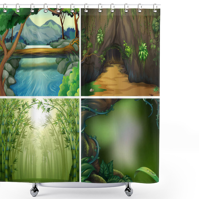 Personality  Four Different Forest Scenes Shower Curtains