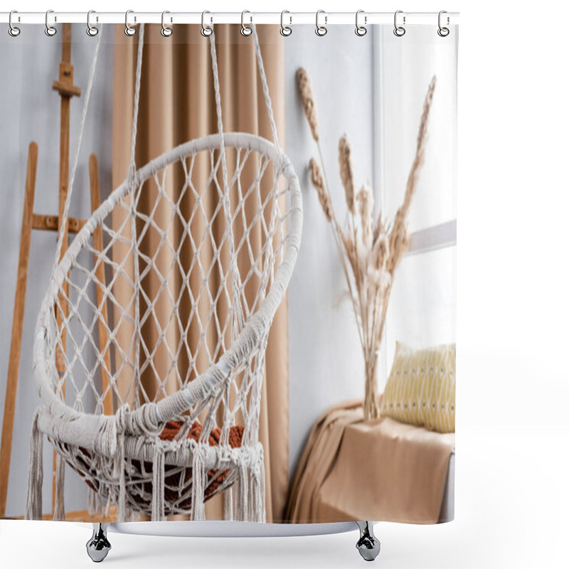 Personality  Modern Studio Interior With Hanging Chair And Easel Shower Curtains