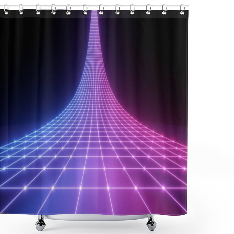 Personality  3d Render, Pink Blue Neon Light, Abstract Ultraviolet Background, Laser Grid, Virtual Network, Glowing Lines Shower Curtains