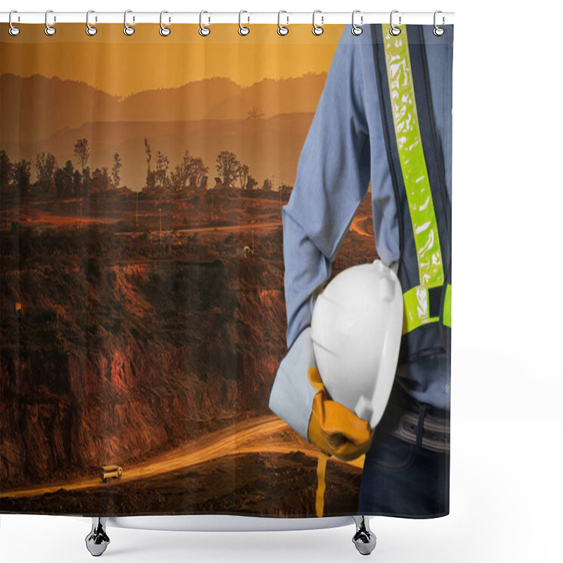 Personality  Engineer Holding White Helmet Shower Curtains