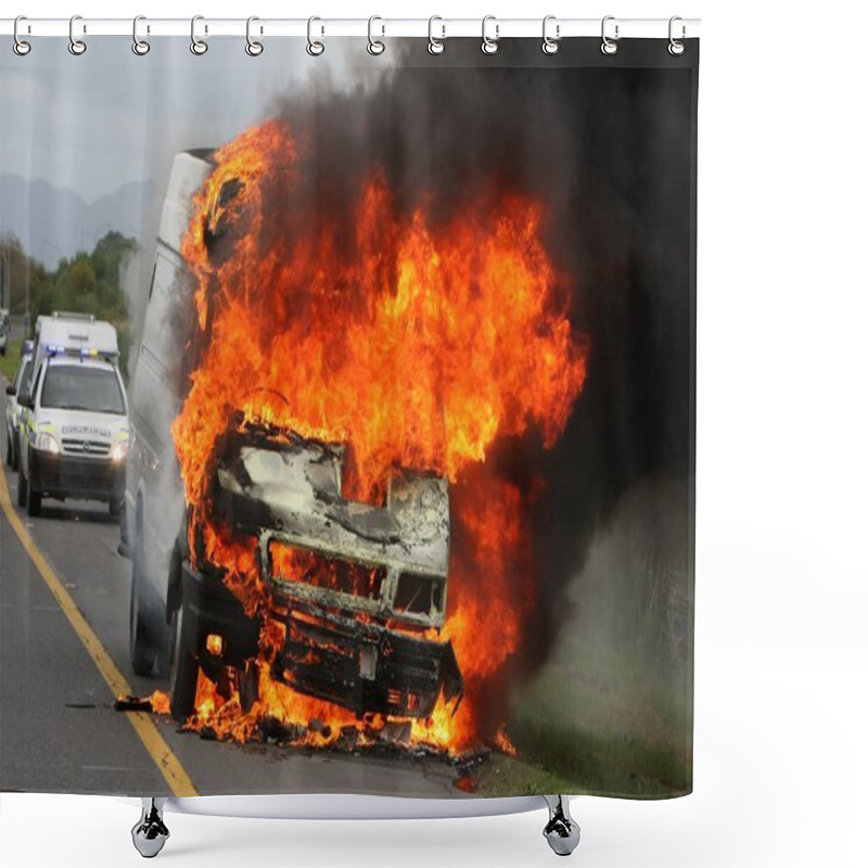 Personality  Burning Delivery Vehicle And Police Cars Shower Curtains