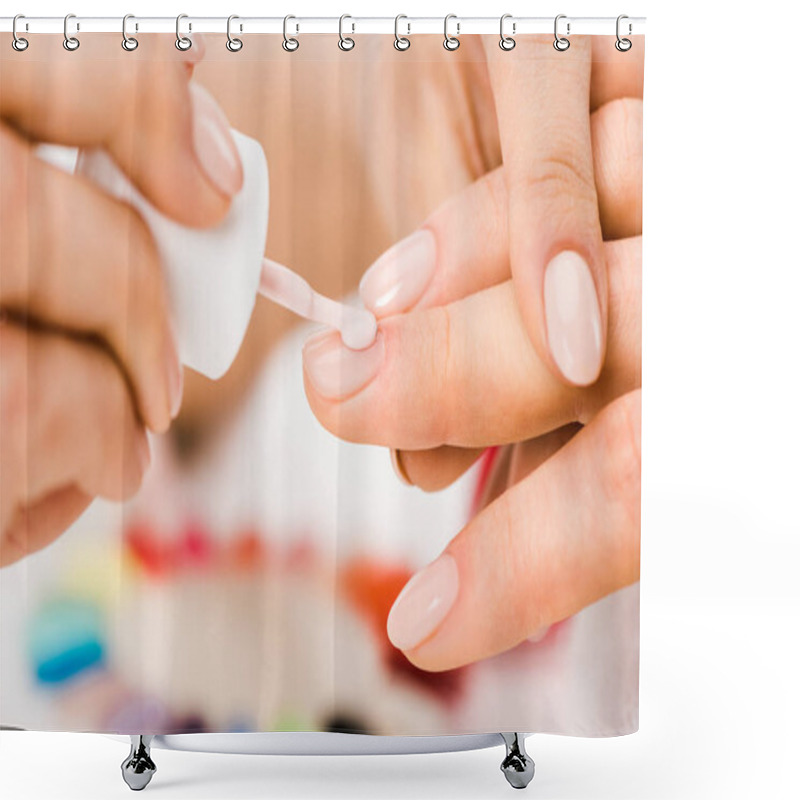 Personality  Partial Shot Of Manicurist Applying Nail Polish Shower Curtains