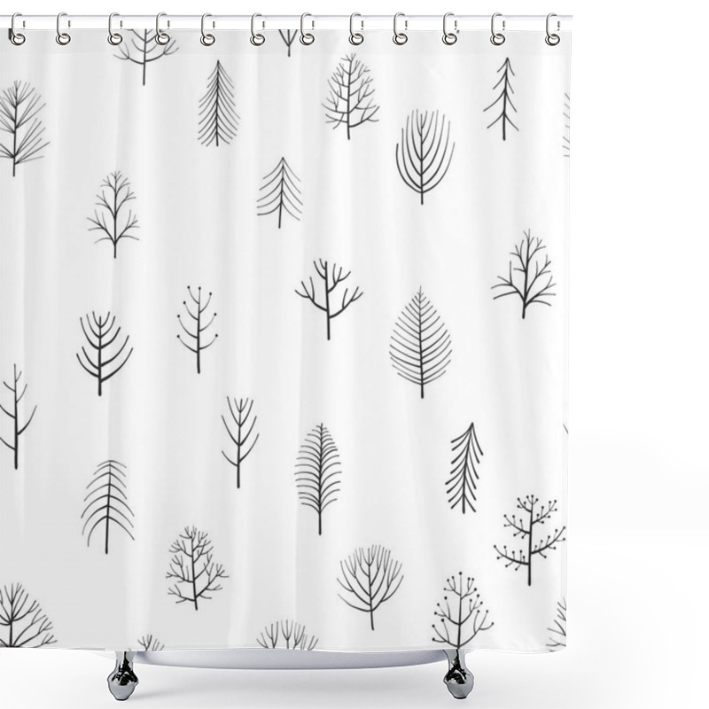 Personality  Vector Seamless Patterns With Doodle Trees Shower Curtains